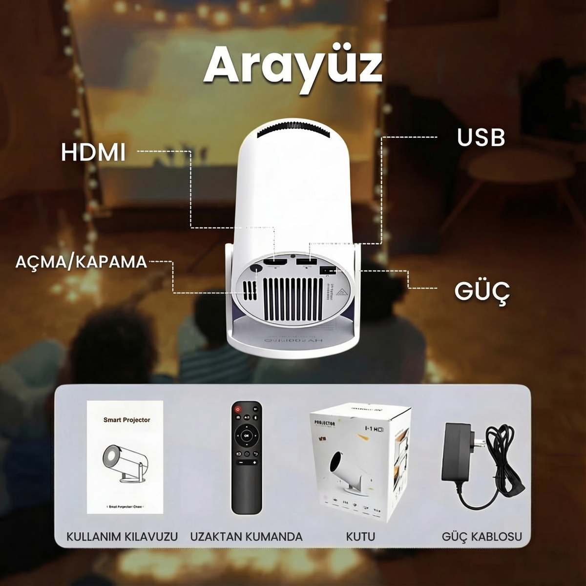 Sinematik Eğlence Mini Projektörü